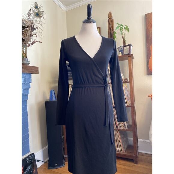 BODEN 6L Black Long Sleeve Ribbed Jersey Wrap Dress S LBD Classic Preppy Modal - Picture 9 of 16